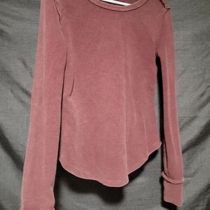 Waffle Knit Long Sleeve Top - Dusty Rose